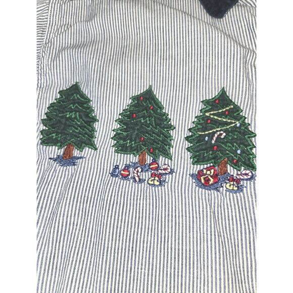 Victoria Jones Woman Christmas Tree 18W Embroidered Blue Striped Long Sleeve - Picture 3 of 10